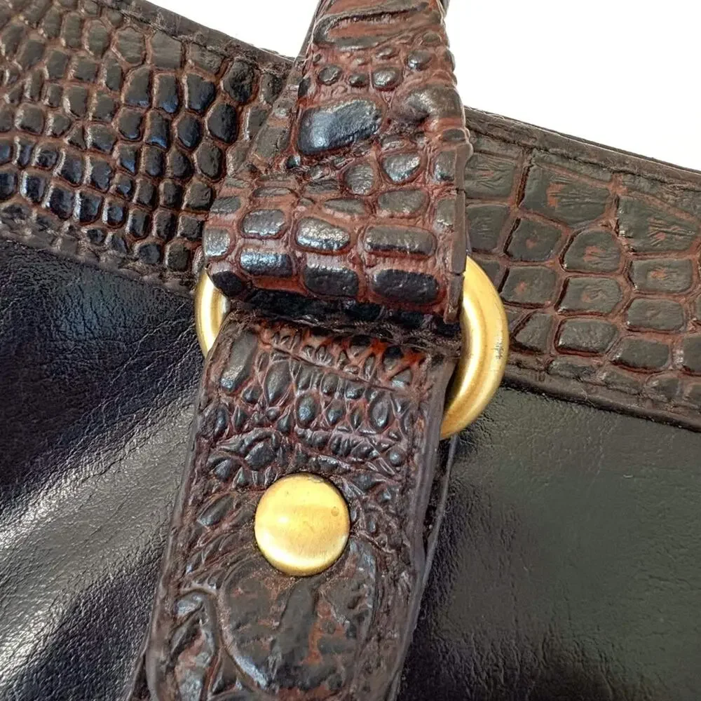 GAL Brown Faux Leather Doctor Purse Handbag Croc Embossed Bowling Bag Minimalist